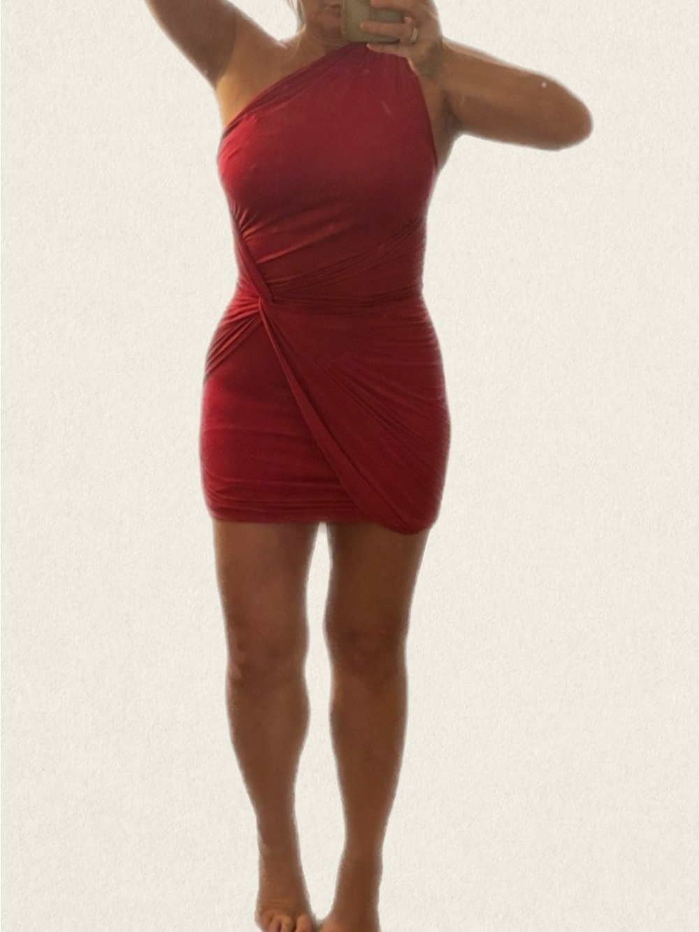 Tart One-Shoulder Red Ruched Twist Mini Dress